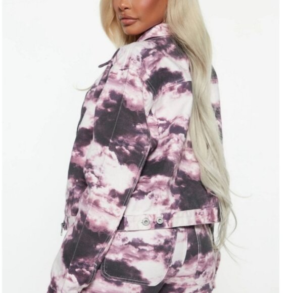 Fashion Nova Galaxy Dreams Purple Tie Dye Denim Jacket Full Zip Boho Size Medium - Picture 3 of 9